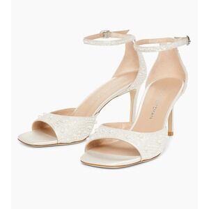 Stuart Weitzman  Bliss 75MM Imitation-Pearl-Embellished Satin Sandals $850 9.5 B